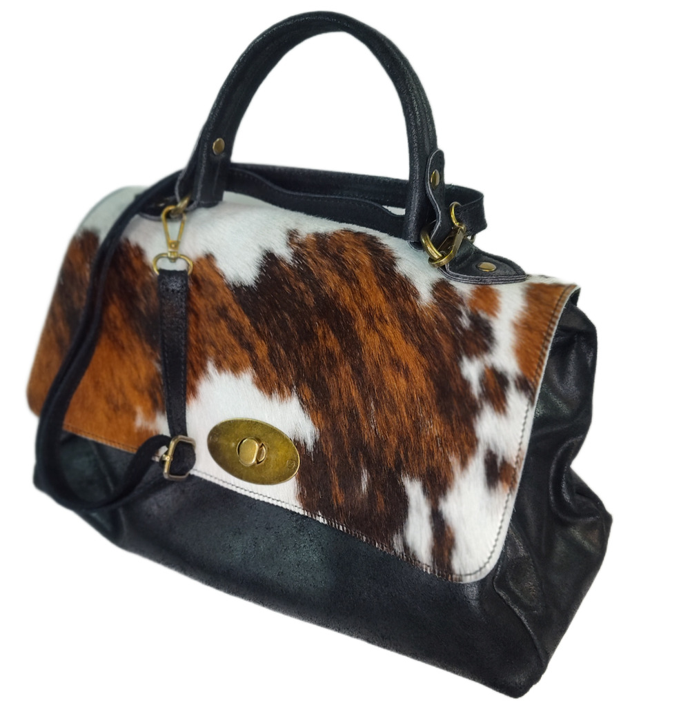 Charlie Leather Donatelia Black & Fur Large Handbag & Crossbody-NWOT-Gently Used